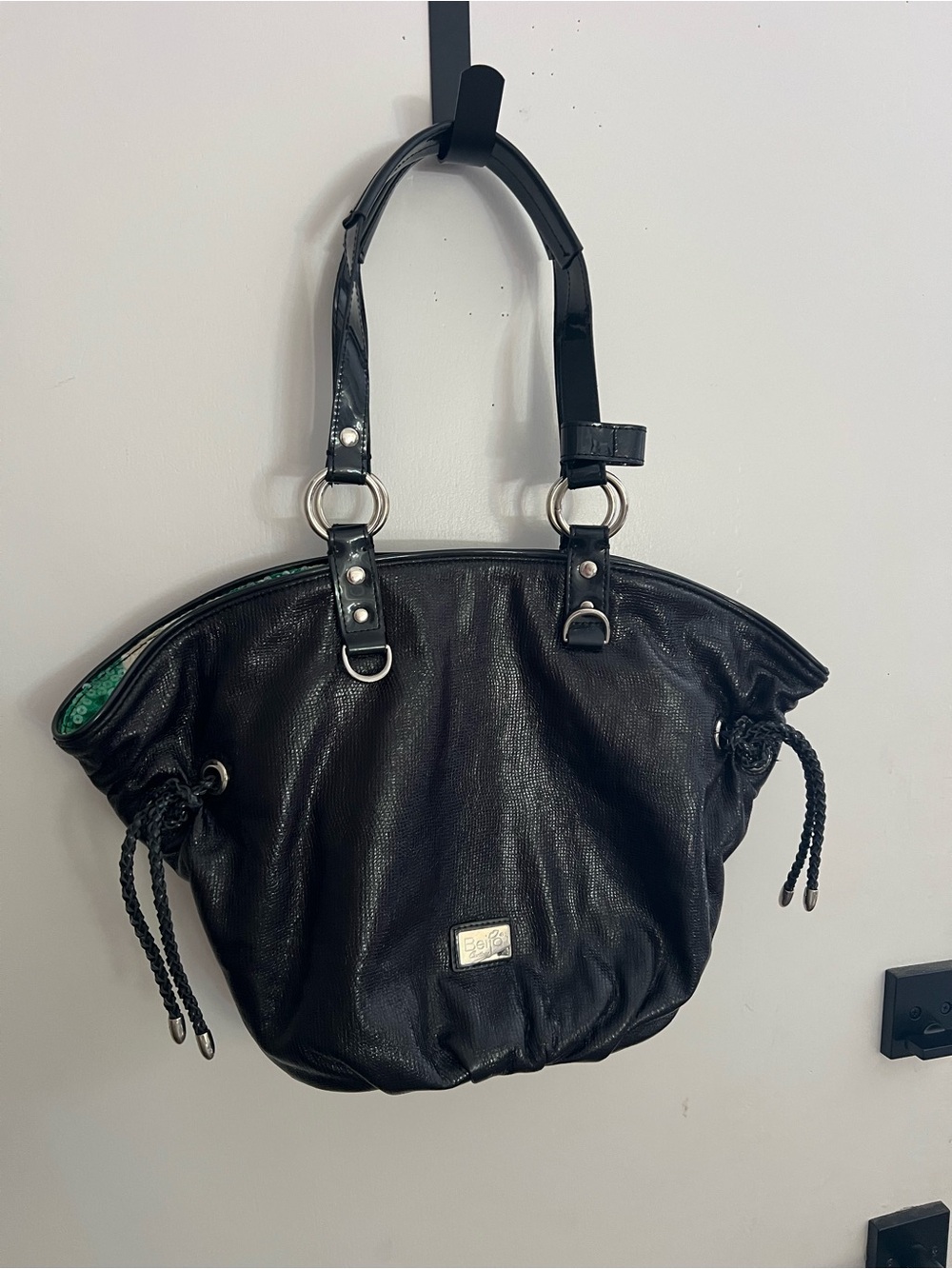 Beijo Black Shoulder Bag with Braided Side Details